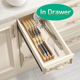 Kiplant bamboo knife holder for seven knives keeping blades organized and accessible.