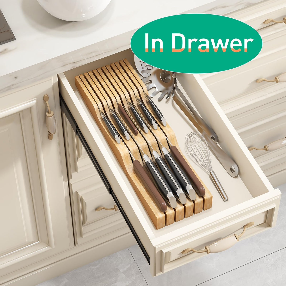 Kiplant dual-purpose block works on counters or in drawers for versatility.