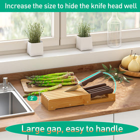 Sunken-handle design of Kiplant drawer insert enables space for easy knife removal.