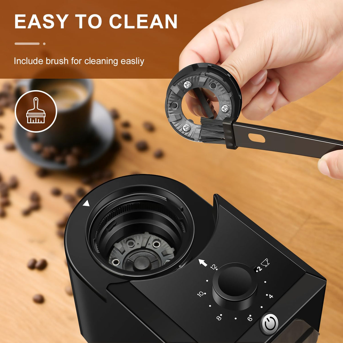 Kirainafly burr grinder hopper and lid removable for easy cleaning.