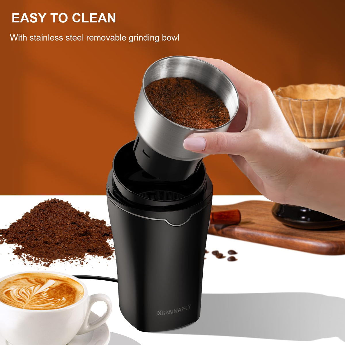 KIRAINAFLY spice grinder lid with transparent top for grind visibility and control.