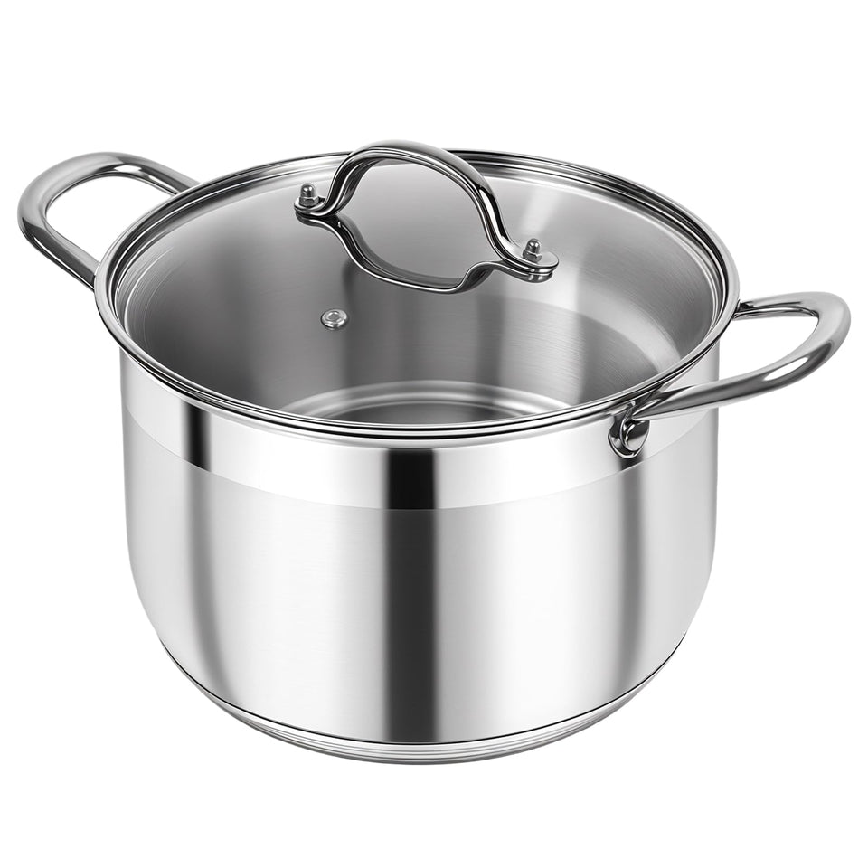 Kirecoo 12qt stock pot with visible lid for easy monitoring while cooking
