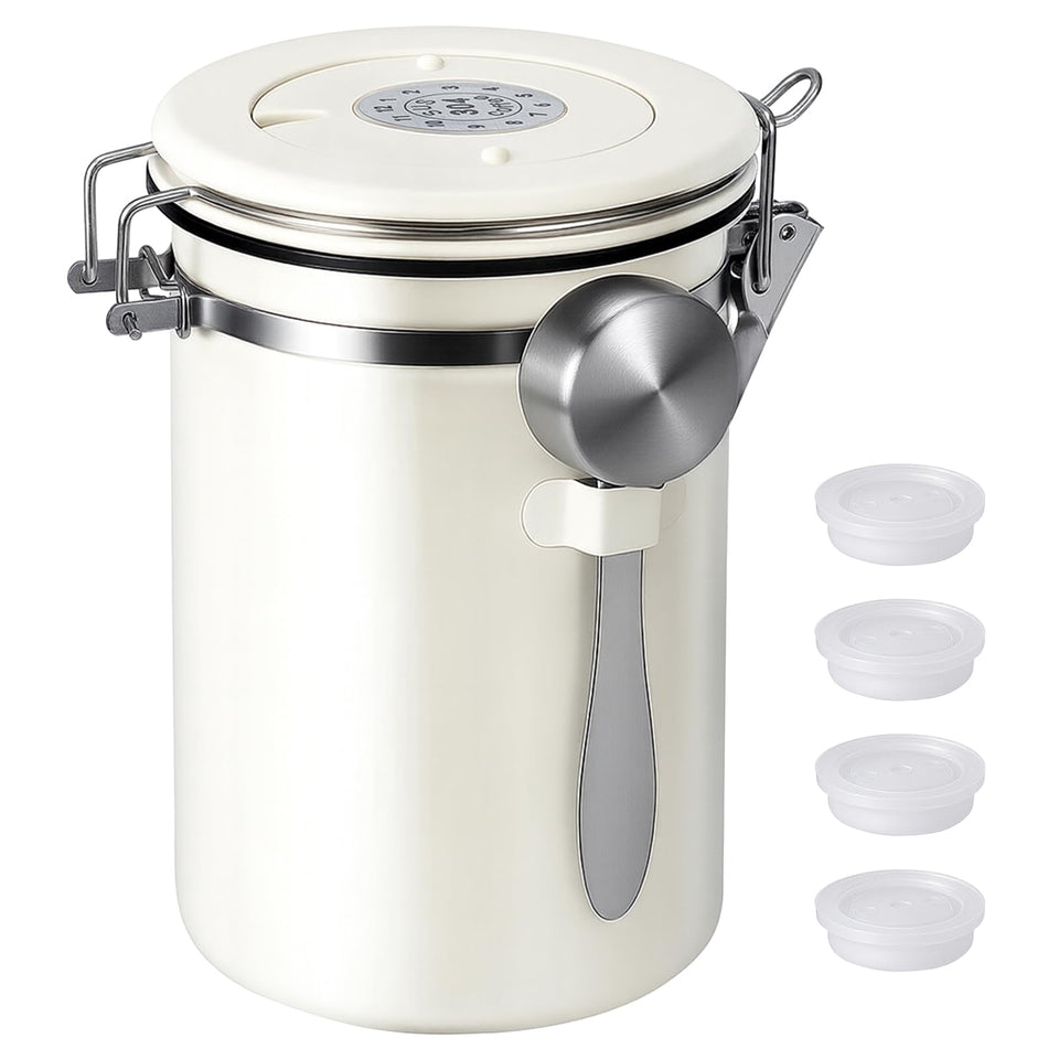 Kirecoo coffee canister front view to keep beans fresh