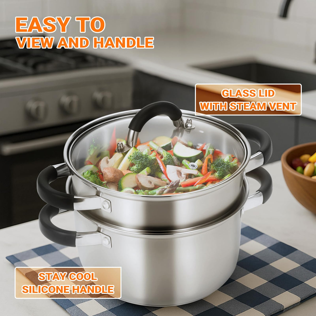 Kirecoo steamer 3-ply bottom base for fast, even heating
