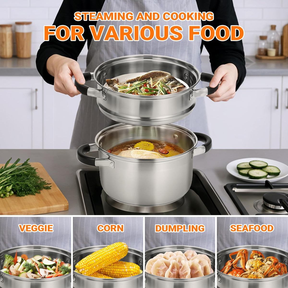Kirecoo steamer induction compatibility symbol indicating versatile stovetops