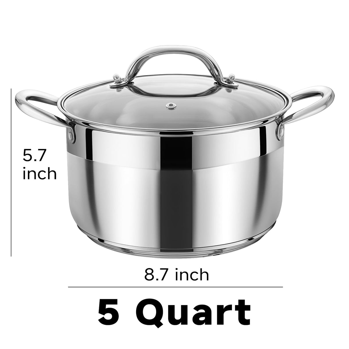 Kirecoo stock pot with riveted handles and glass lid for secure pouring