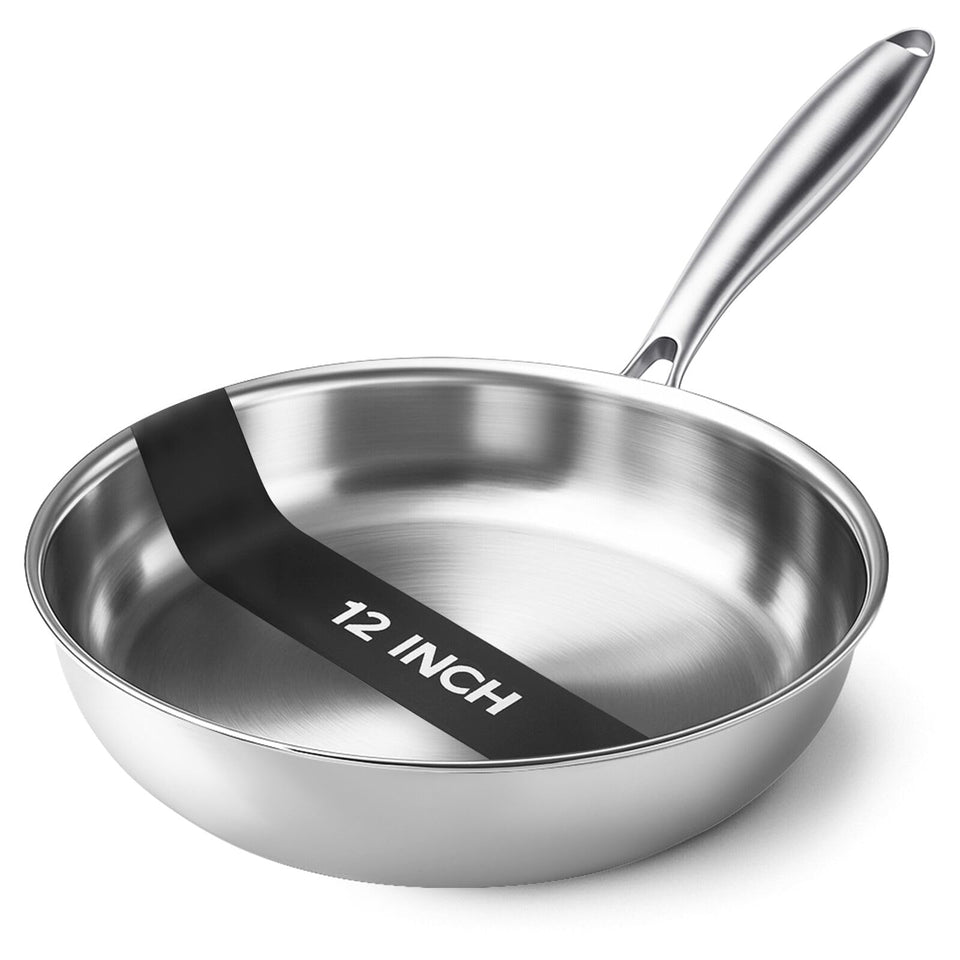 Kirecoo Tri-Ply Pan shows durable construction for everyday frying.