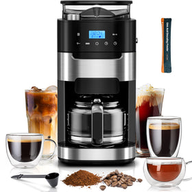 Kismile 10-cup coffee maker with built-in grinder for flexible brewing