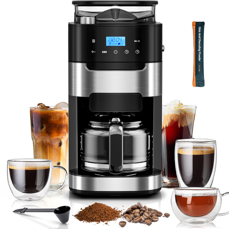 Kismile 10-cup coffee maker with built-in grinder for flexible brewing