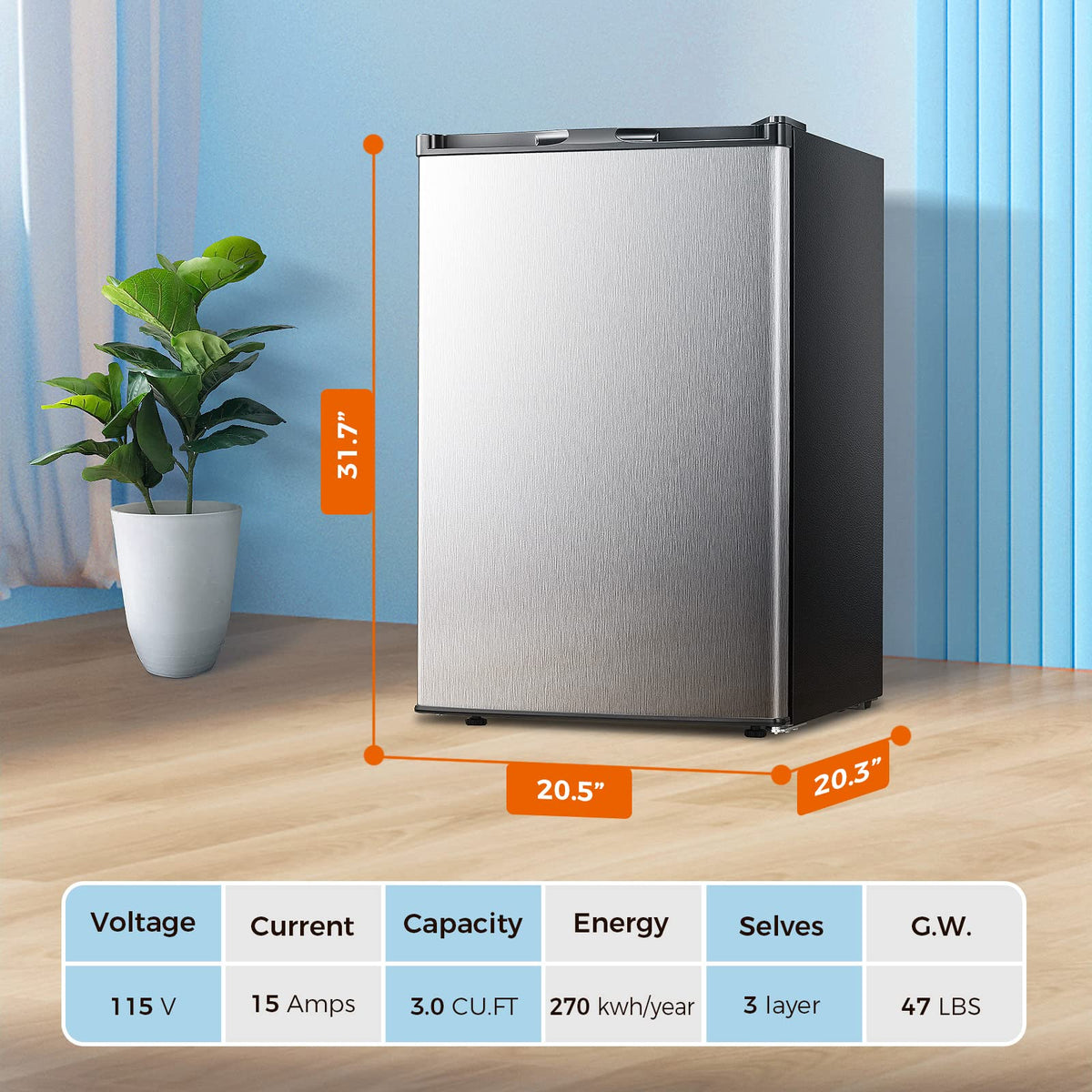 Kismile compact freezer in a bedroom or dorm setup