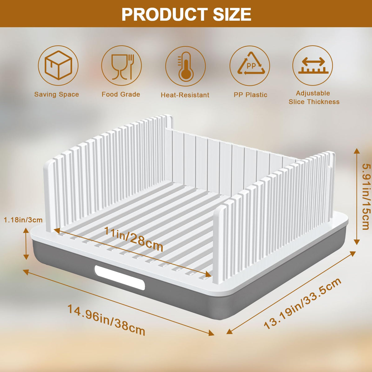 Kiss Core Bread Slicer with large capacity tray for crumb collection and serving.