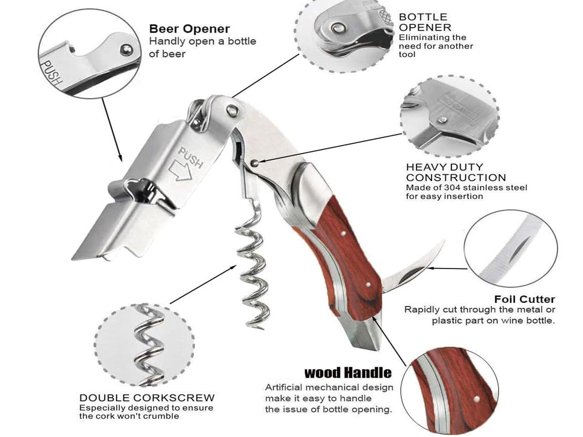 Kit-Home foil cutter integrated for quick, clean bottle openings.