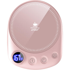 KitchekShop coffee mug warmer on a desk showing fast heating for hot coffee.
