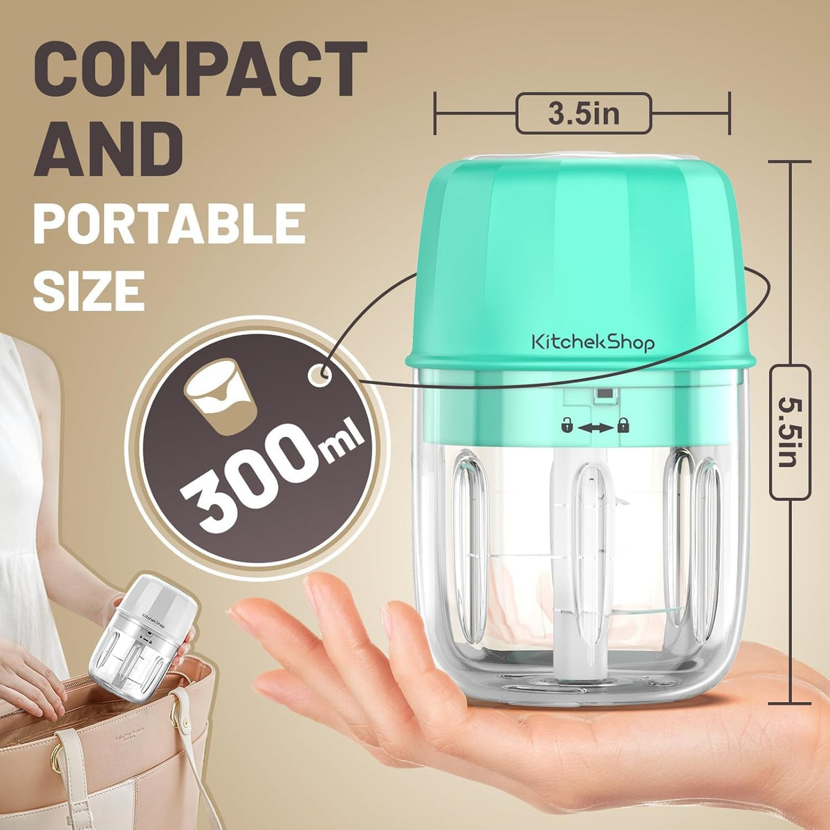 KitchekShop cordless chopper with USB charging for travel cooking