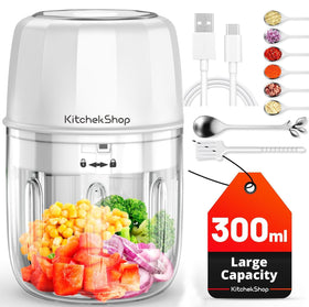 KitchekShop electric garlic chopper with 350 ml bowl for quick minced garlic.