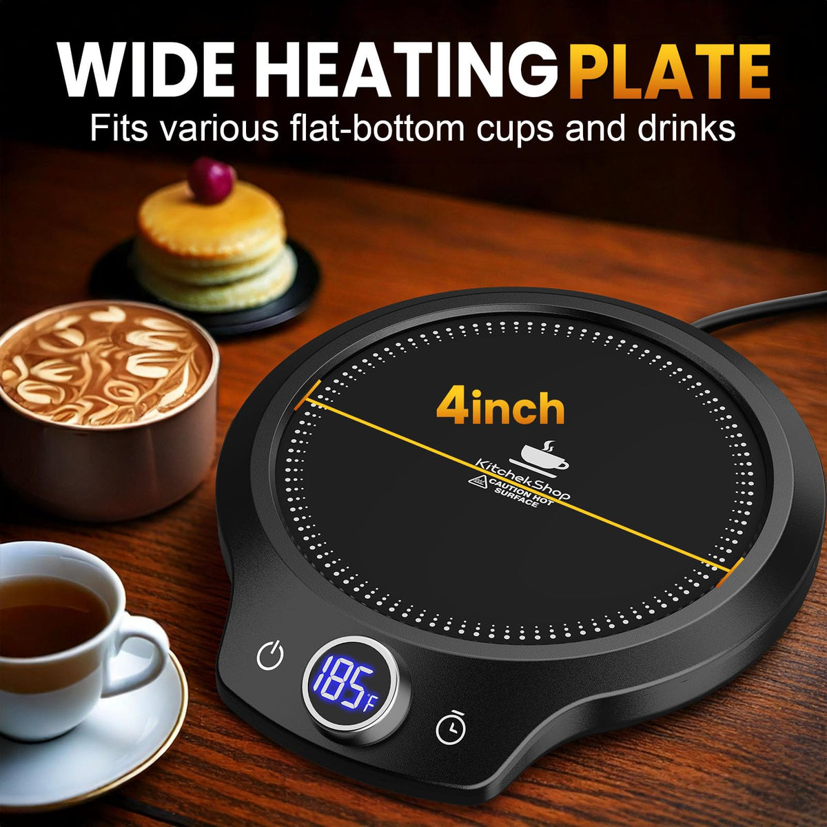 KitchekShop mug warmer offers four heat settings for beverages