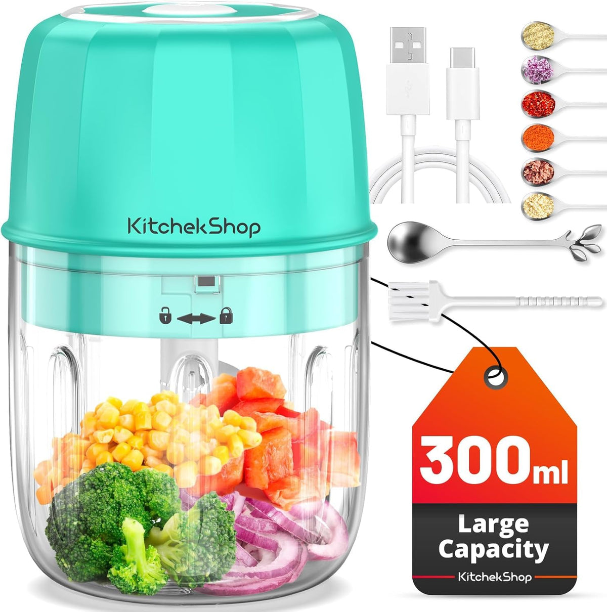 KitchekShop rechargeable mini-processor green top view for quick meal prep