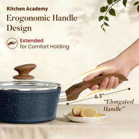Kitchen Academy 1.5-quart saucepan with lid for sauces.