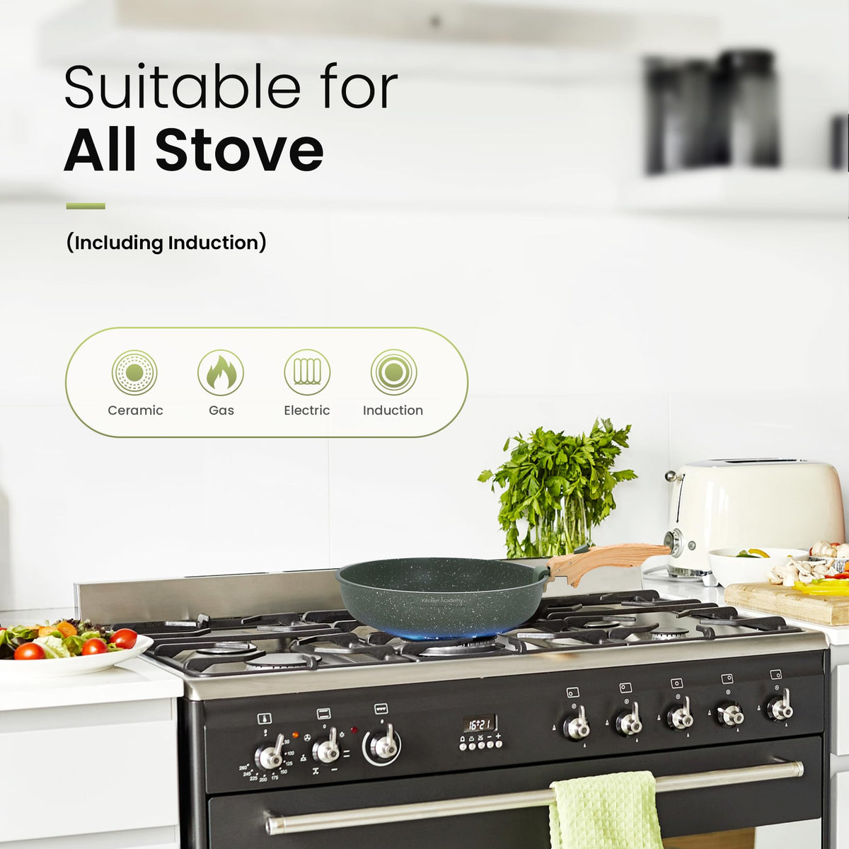 Kitchen Academy 2qt saucepan with lid for precise simmering and convenient stacking.