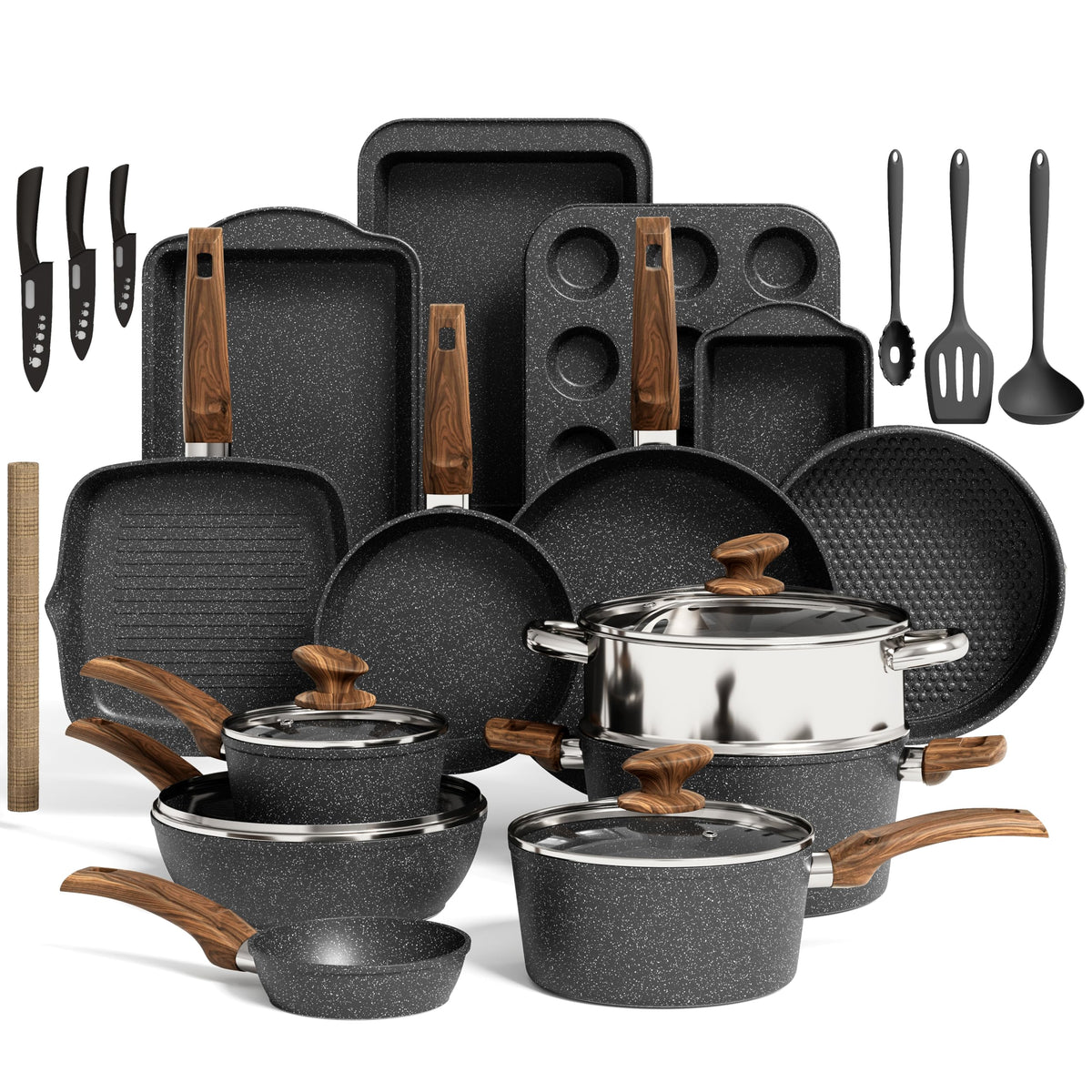 Kitchen Academy 30-piece induction set on stove, versatile cookware for any meal