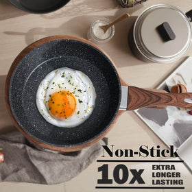 Kitchen Academy 8-inch fry pan with granite nonstick for quick, clean searing.