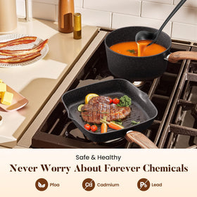 Kitchen Academy 8in and 11in fry pans for responsive sauté and browning.
