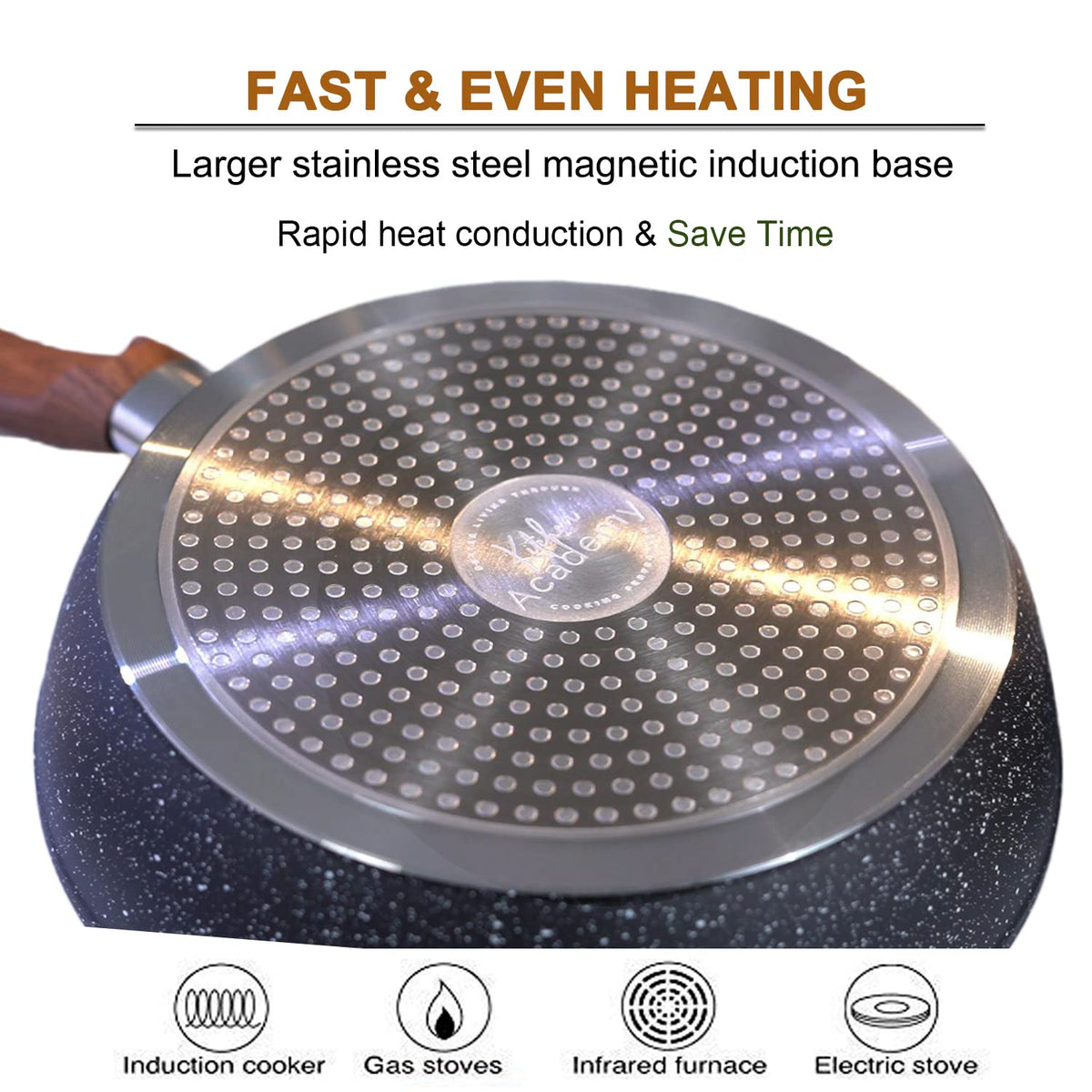 Kitchen Academy 9.7-inch deep fry pan with lid for versatile browning.