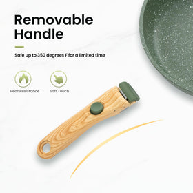 Kitchen Academy bakelite detachable-handle emphasizes safe handling and heat resistance during cooking.