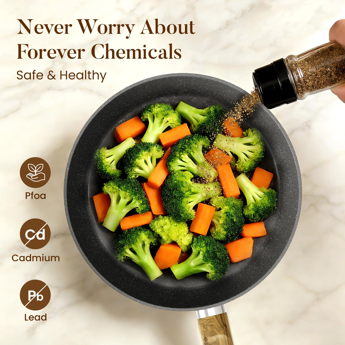 Kitchen Academy granite nonstick coating highlights easy release and cleanup