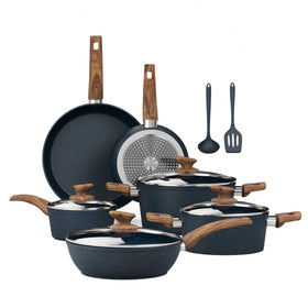 Kitchen Academy pots and pans set with non-stick granite coating for easy cleanup and healthier-looking meals.