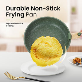 Kitchen Academy removable-handle 10-inch fry pan provides extra cooking space with secure grip.