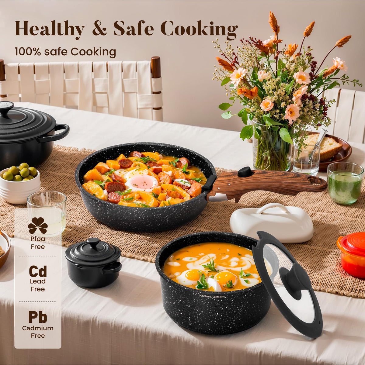 Kitchen Academy detachable handle shown for compact storage and portability