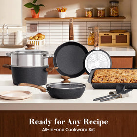 Kitchen Academy silicone utensils included for comfortable cooking and serving.