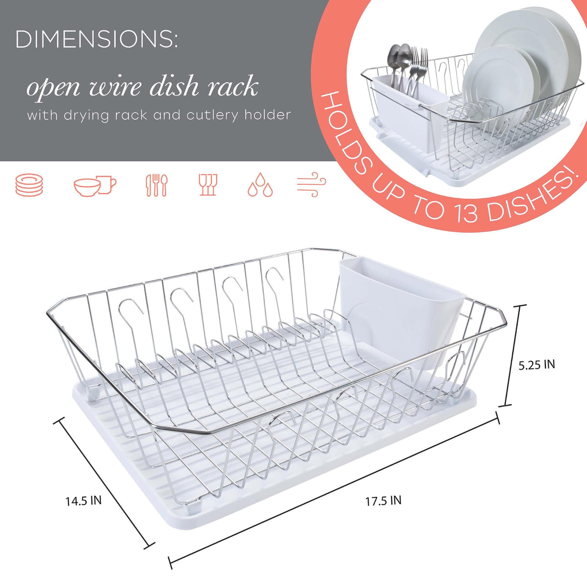 Kitchen Details dish rack with cutlery basket for utensils organization