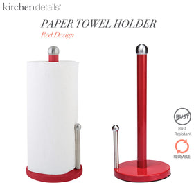 Kitchen Details red paper towel holder with side dispenser keeps towels neatly in place.