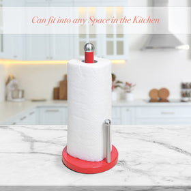 Kitchen Details red paper towel holder weighted base prevents shifting during use.