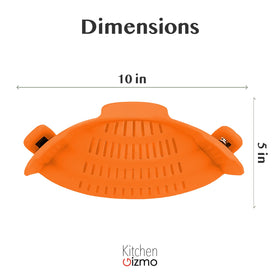 Kitchen Gizmo clip-on strainer drains vegetables hands-free