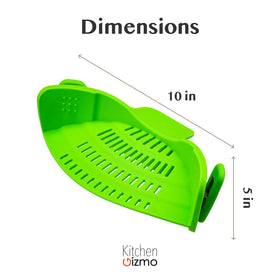 Kitchen Gizmo clip-on strainer with pour-ready design for safe draining