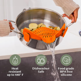 Kitchen Gizmo clip-on strainer universal fit for most cookware