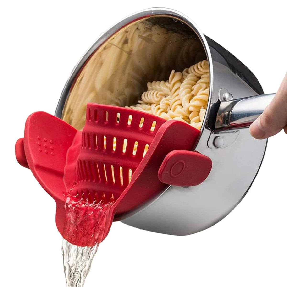 Kitchen Gizmo Snap N Strain clip-on fit on pots and bowls for mess-free draining.