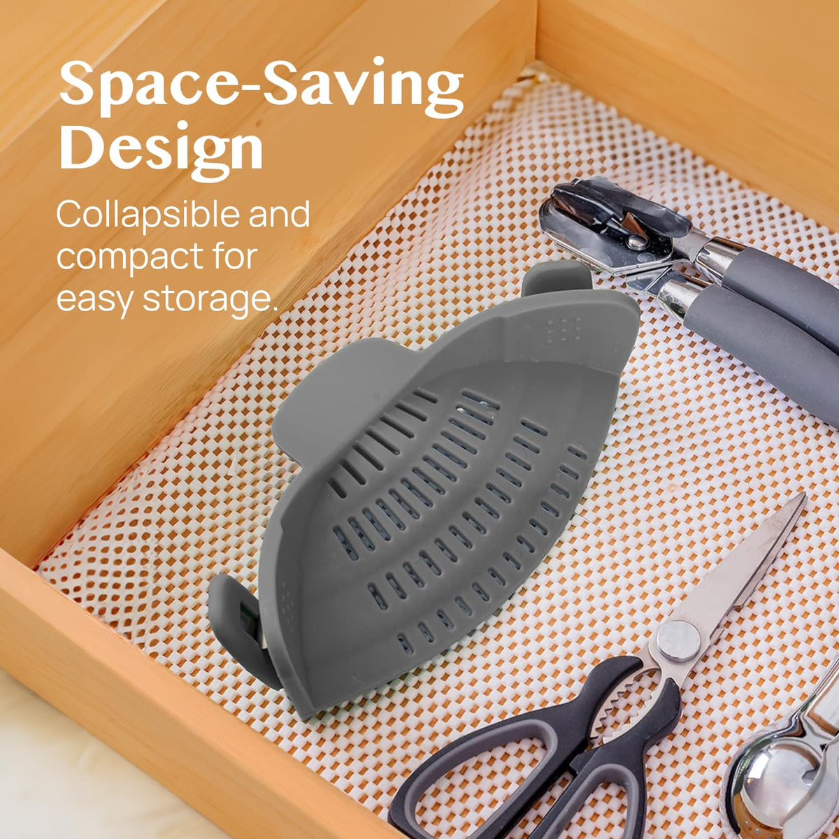 Kitchen Gizmo Snap N' Strain drains pasta and vegetables quickly without spills