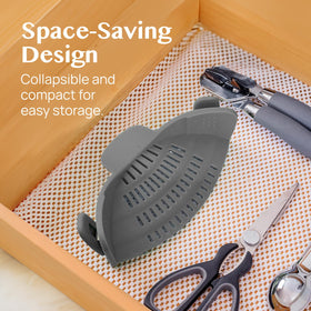 Kitchen Gizmo Snap N' Strain drains pasta and vegetables quickly without spills