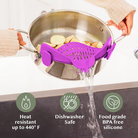Kitchen Gizmo Snap N Strain purple color variant brightens kitchen prep