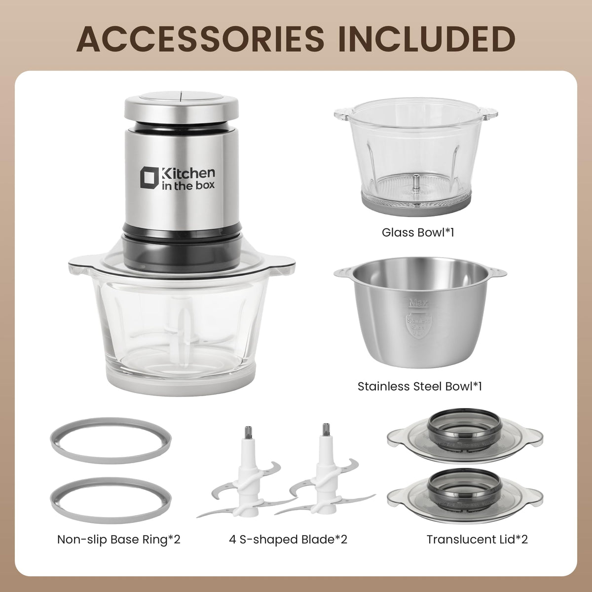 Kitchen in the Box 2-speed controls for versatile ingredient handling.