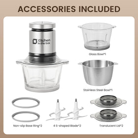 Kitchen in the Box 2-speed controls for versatile ingredient handling.