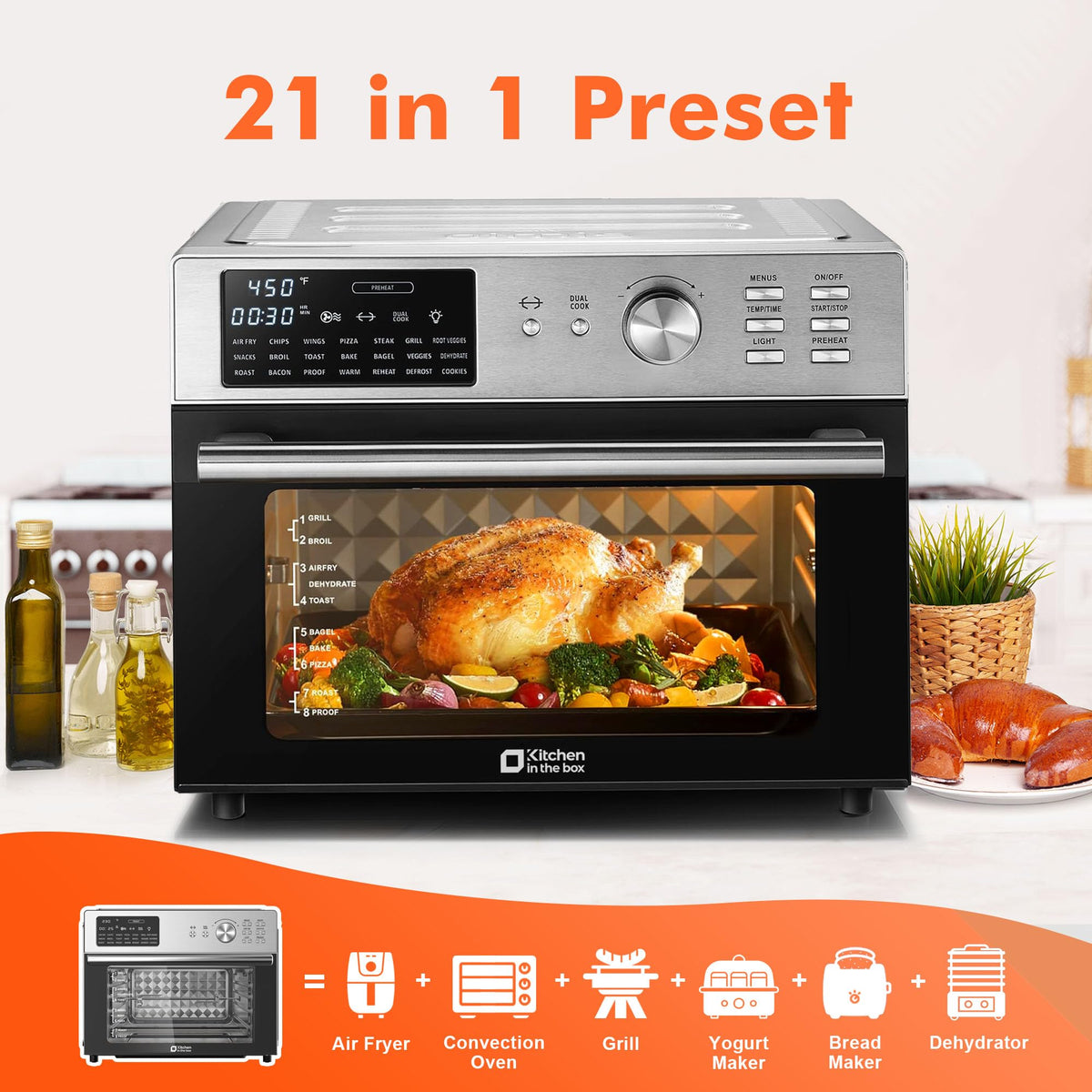 Kitchen in the box 32QT dual glass doors reduce heat loss for efficient cooking