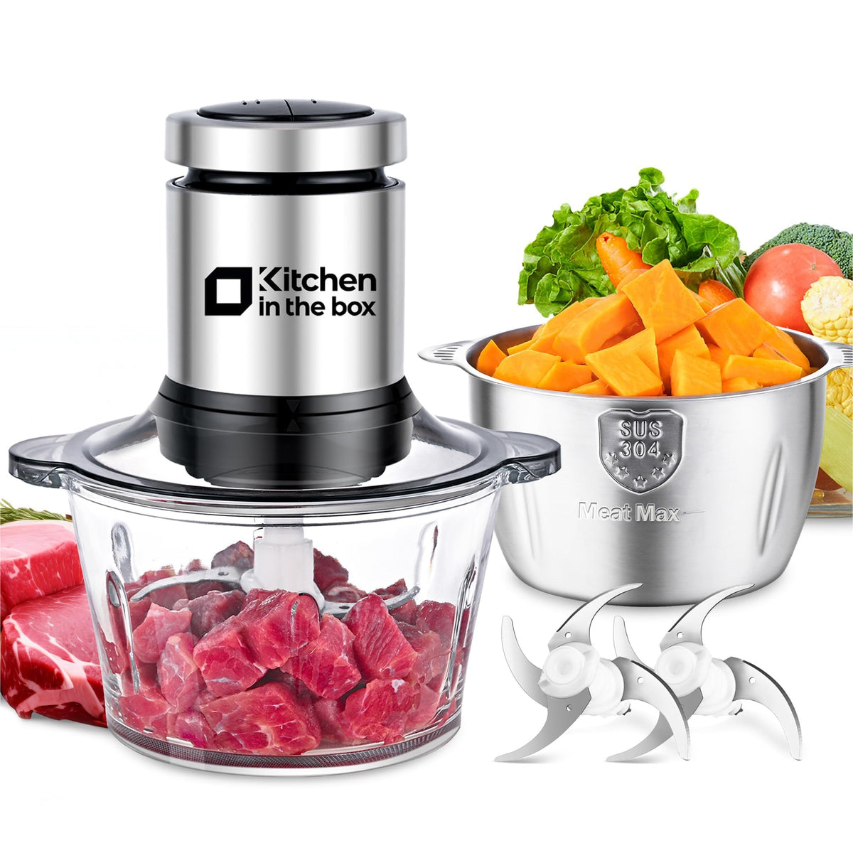 Kitchen in the Box 400W all-copper motor powers fast chopping and blending.