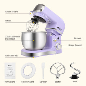 Kitchen in the box attachments with dough hook, flat beater, whisk for durable prep