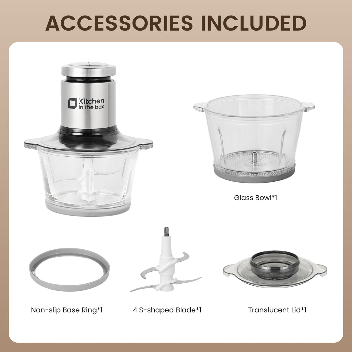 Kitchen in the box mini food processor 2-speed control adapts to soft and tough ingredients.