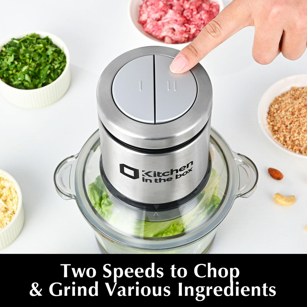 Kitchen in the box mini food processor dishwasher-safe parts simplify cleanup after cooking.